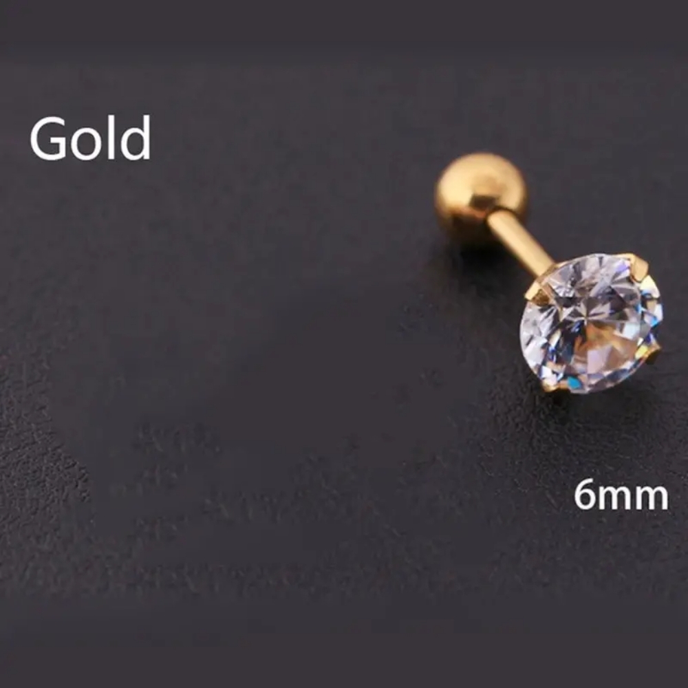 Stylish Crystal Inlaid Rhinestone Zircon Earrings Men's Stainless Steel Stud 6mm